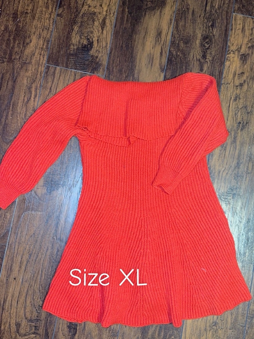 Bright Red Ribbed Off-Shoulder Knit Dress